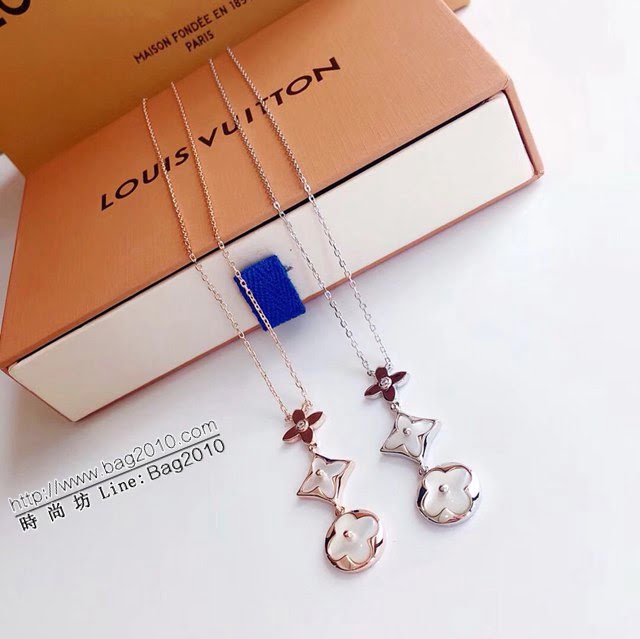 Louis Vuitton純銀飾品 路易威登三花白貝項鏈 LV四葉草吊墜鎖骨鏈  zglv1969